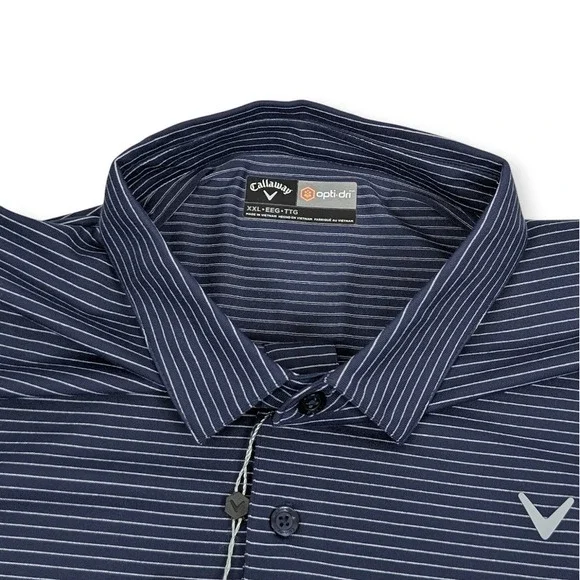 Callaway Opti-Dri Polo Shirt Mens 2XL Navy Blue White Striped Golf Performance - Picture 5 of 8